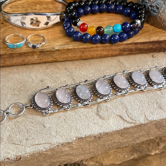 Elegant Silver and Rose Quartz Bracelet - Picture 1 of 1